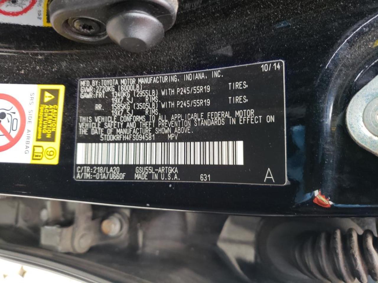 Photo 10 from auction – 2015 TOYOTA HIGHLANDER with VIN 5TDDKRFH4FS094581