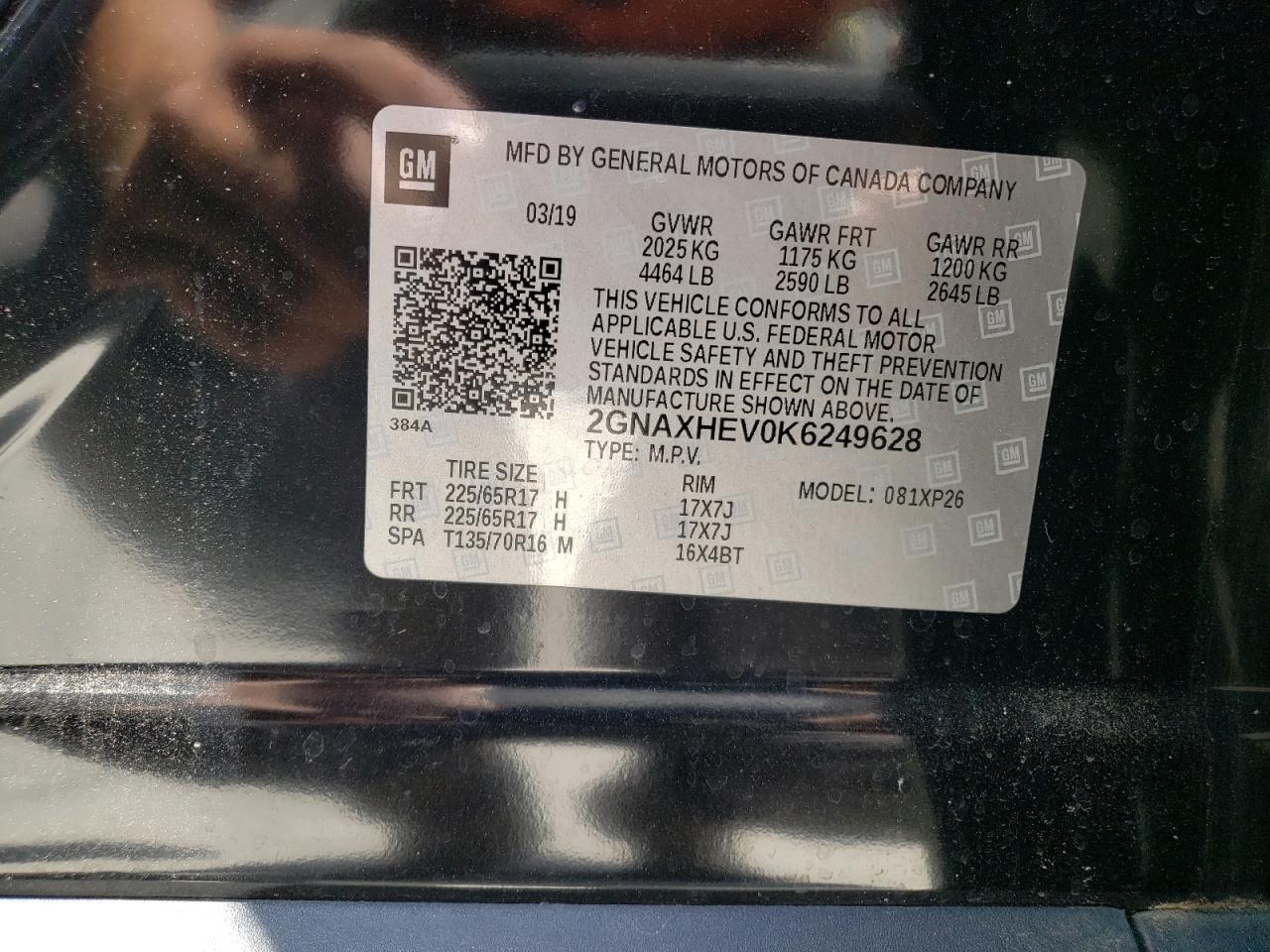 Photo 10 from auction – 2019 CHEVROLET EQUINOX LS with VIN 2GNAXHEV0K6249628