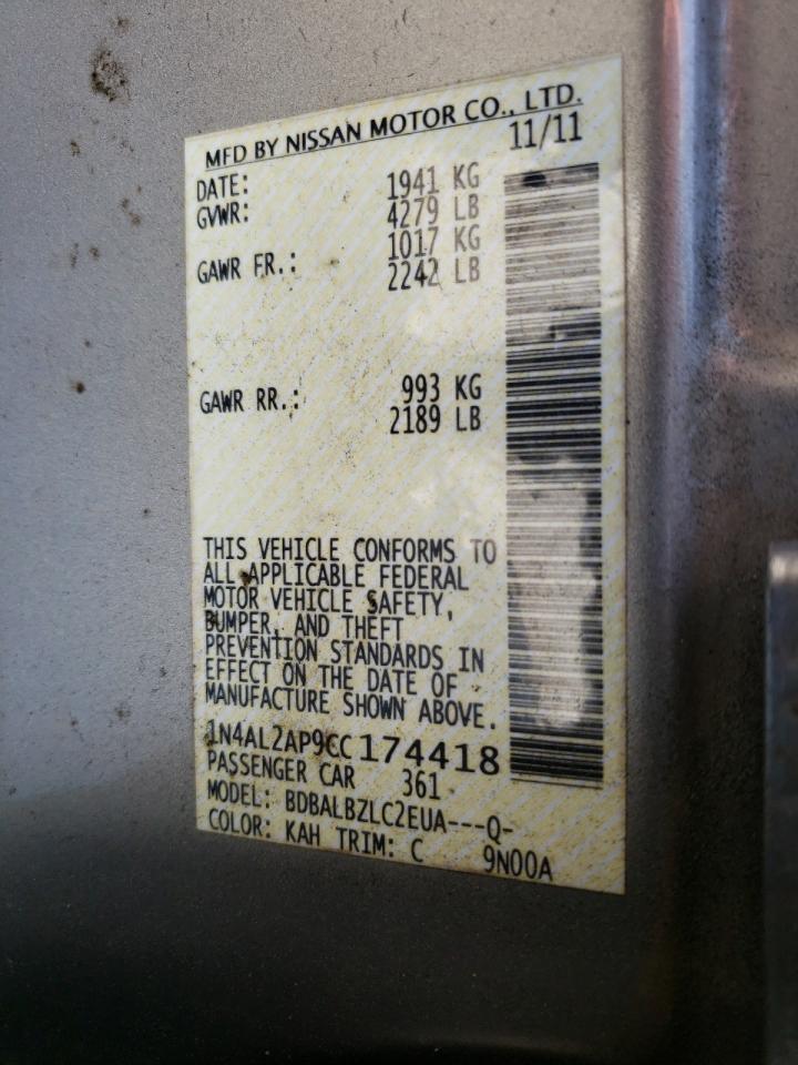 Photo 10 from auction – 2012 NISSAN ALTIMA BAS with VIN 1N4AL2AP9CC174418