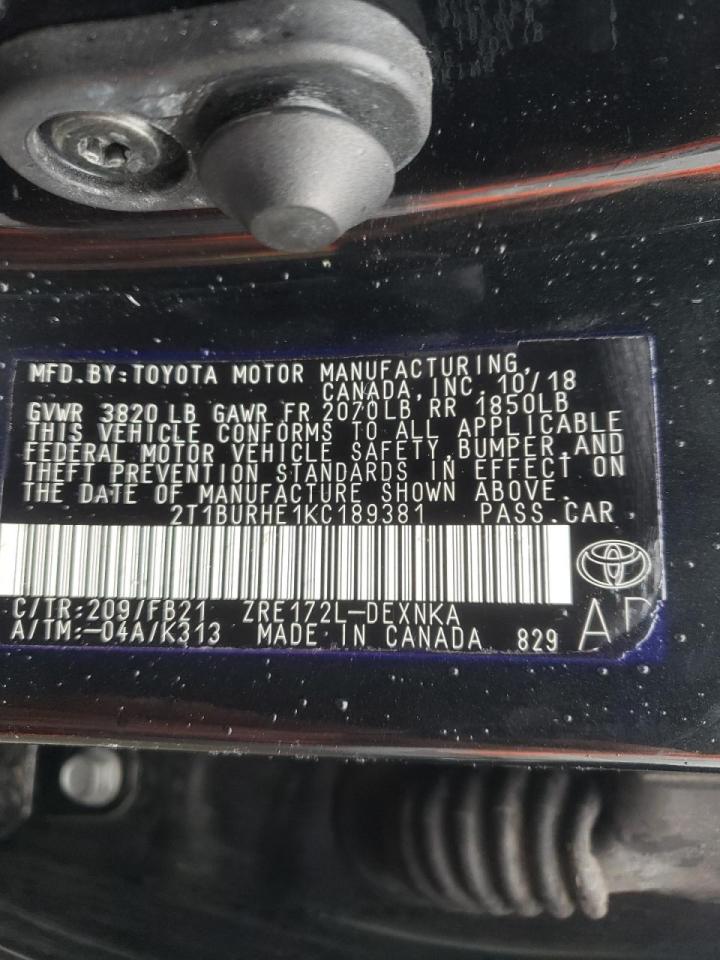 Photo 10 from auction – 2019 TOYOTA COROLLA L with VIN 2T1BURHE1KC189381