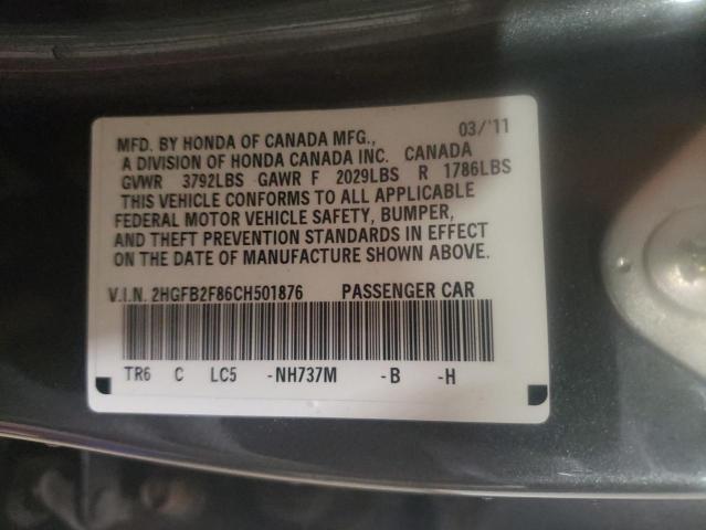 Photo 10 from auction – 2012 HONDA CIVIC EX with VIN 2HGFB2F86CH501876
