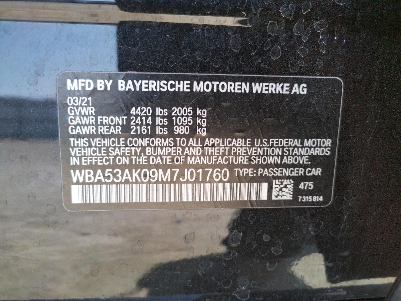Photo 10 from auction – 2021 BMW 228I with VIN WBA53AK09M7J01760