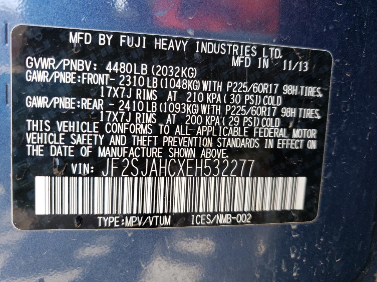 Photo 10 from auction – 2014 SUBARU FORESTER 2 with VIN JF2SJAHCXEH532277