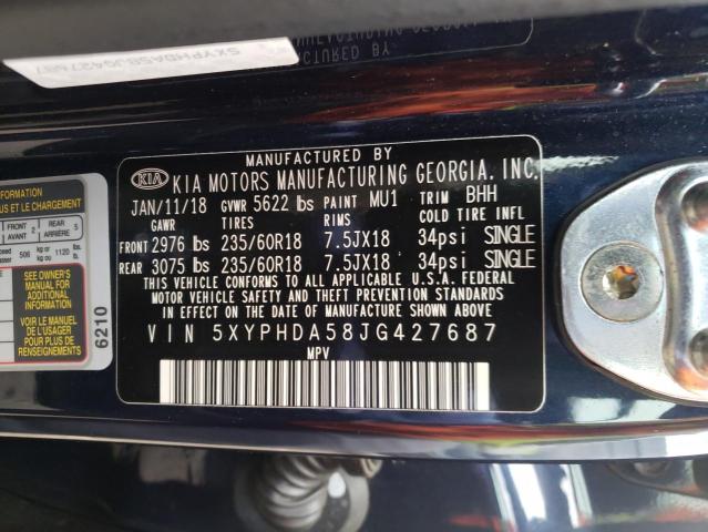 Photo 10 from auction – 2018 KIA SORENTO EX with VIN 5XYPHDA58JG427687