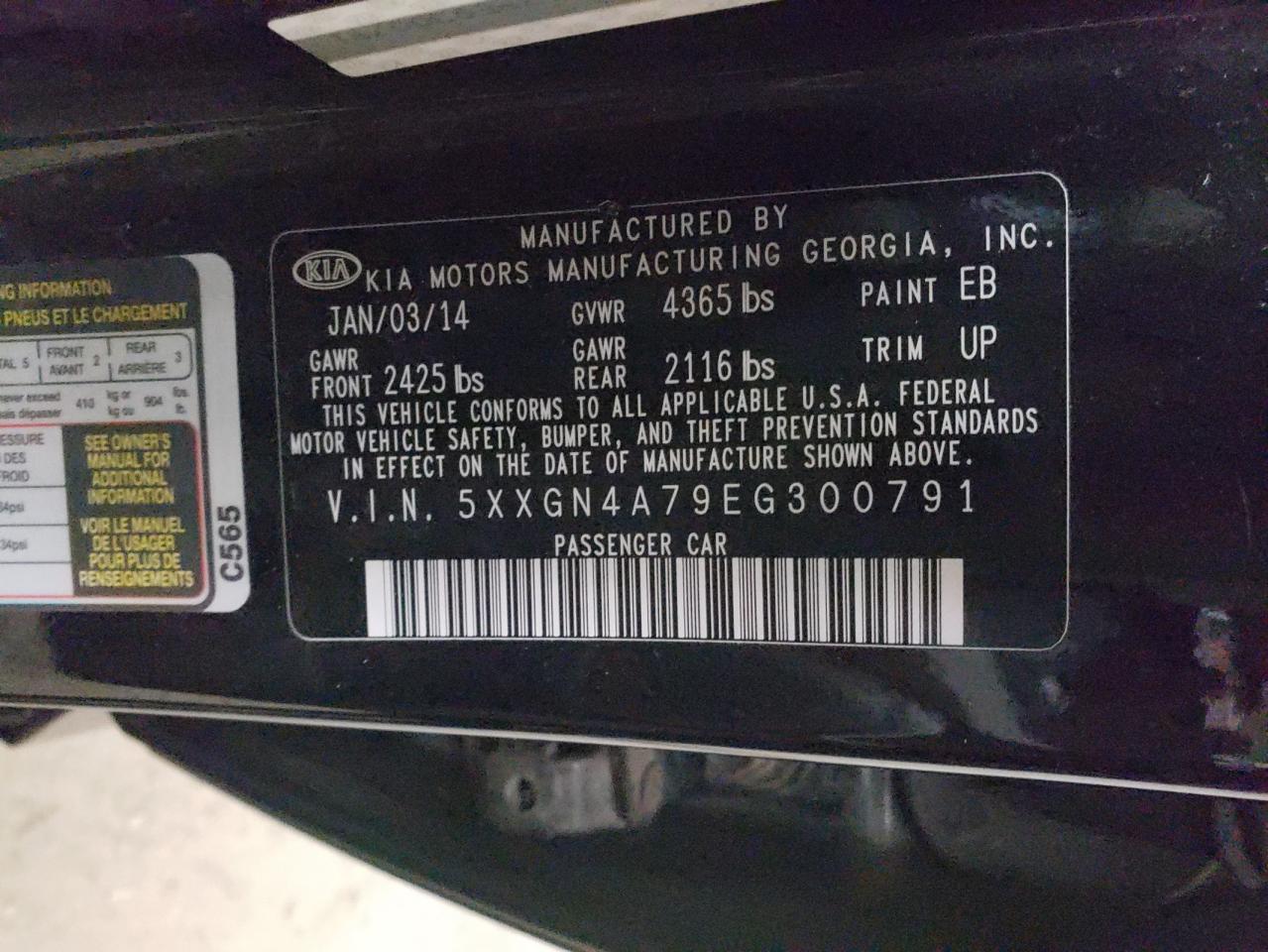Photo 10 from auction – 2014 KIA OPTIMA EX with VIN 5XXGN4A79EG300791