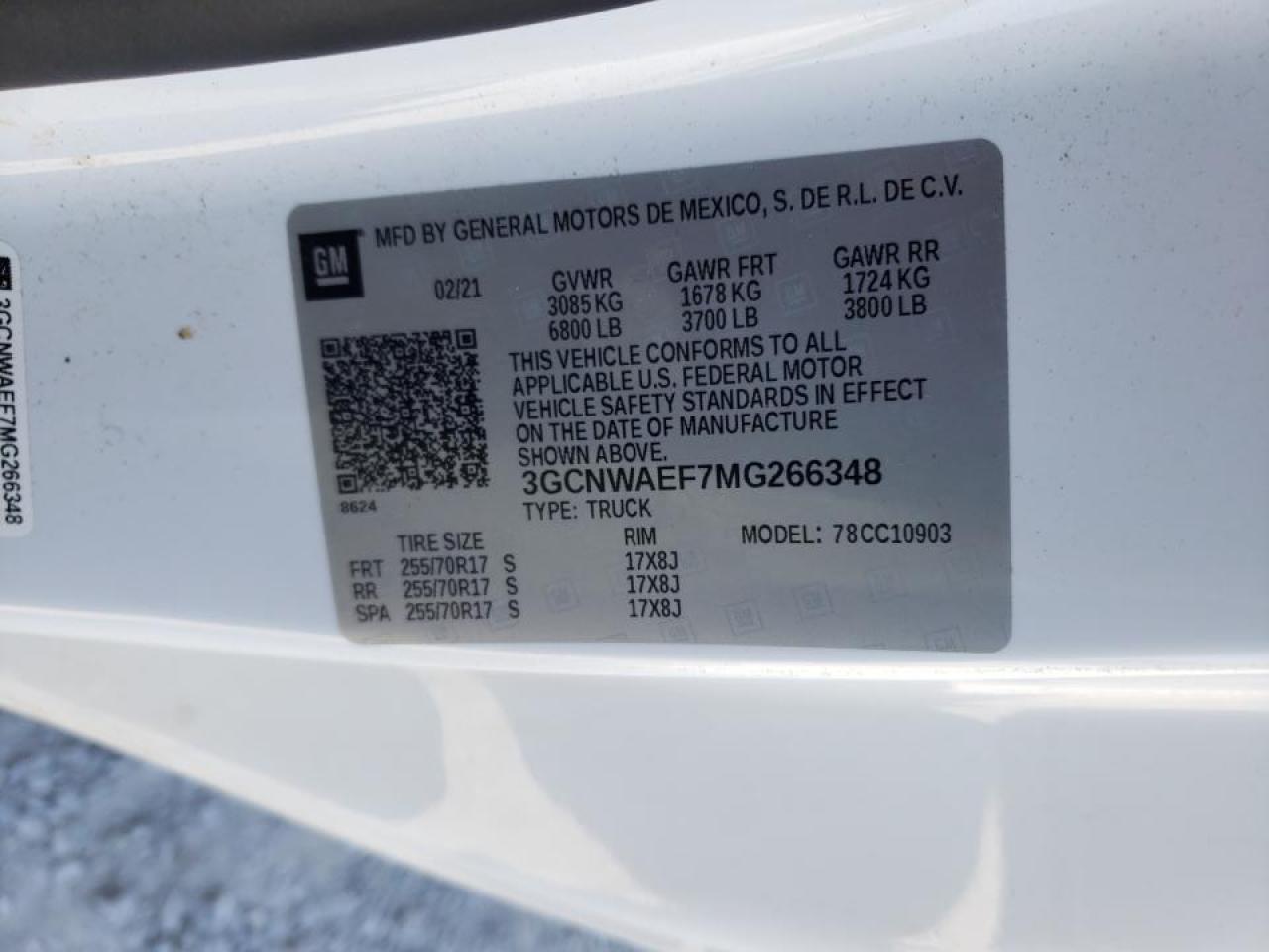 Photo 10 from auction – 2021 CHEVROLET SILVERADO with VIN 3GCNWAEF7MG266348