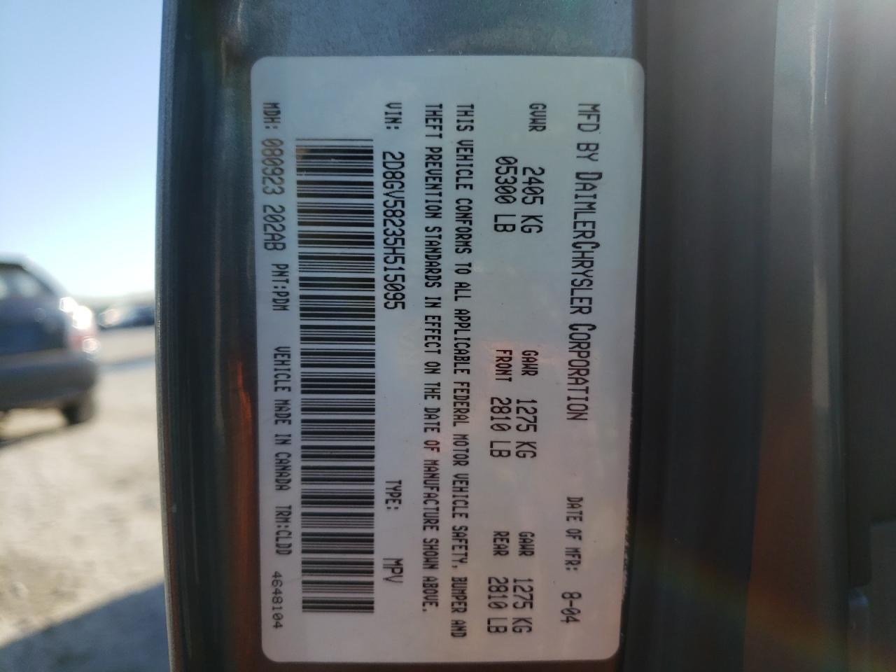 Photo 10 from auction – 2005 DODGE MAGNUM R/T with VIN 2D8GV58235H515095