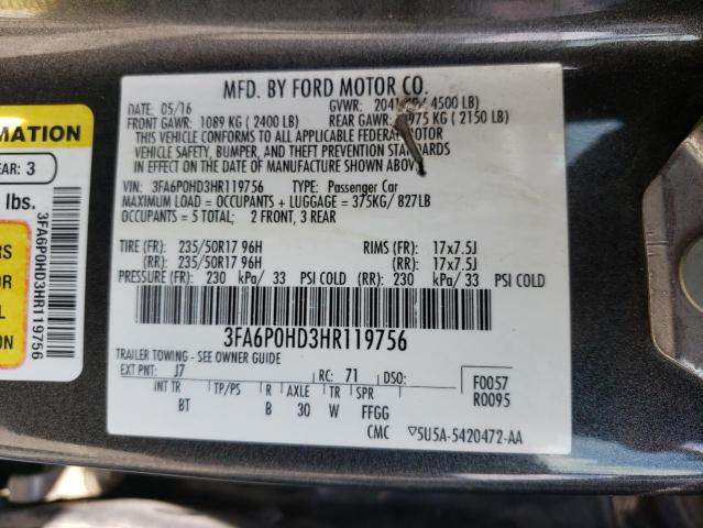 Photo 10 from auction – 2017 FORD FUSION SE with VIN 3FA6P0HD3HR119756