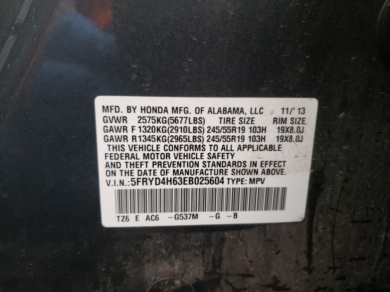 Photo 10 from auction – 2014 ACURA MDX TECHNO with VIN 5FRYD4H63EB025604