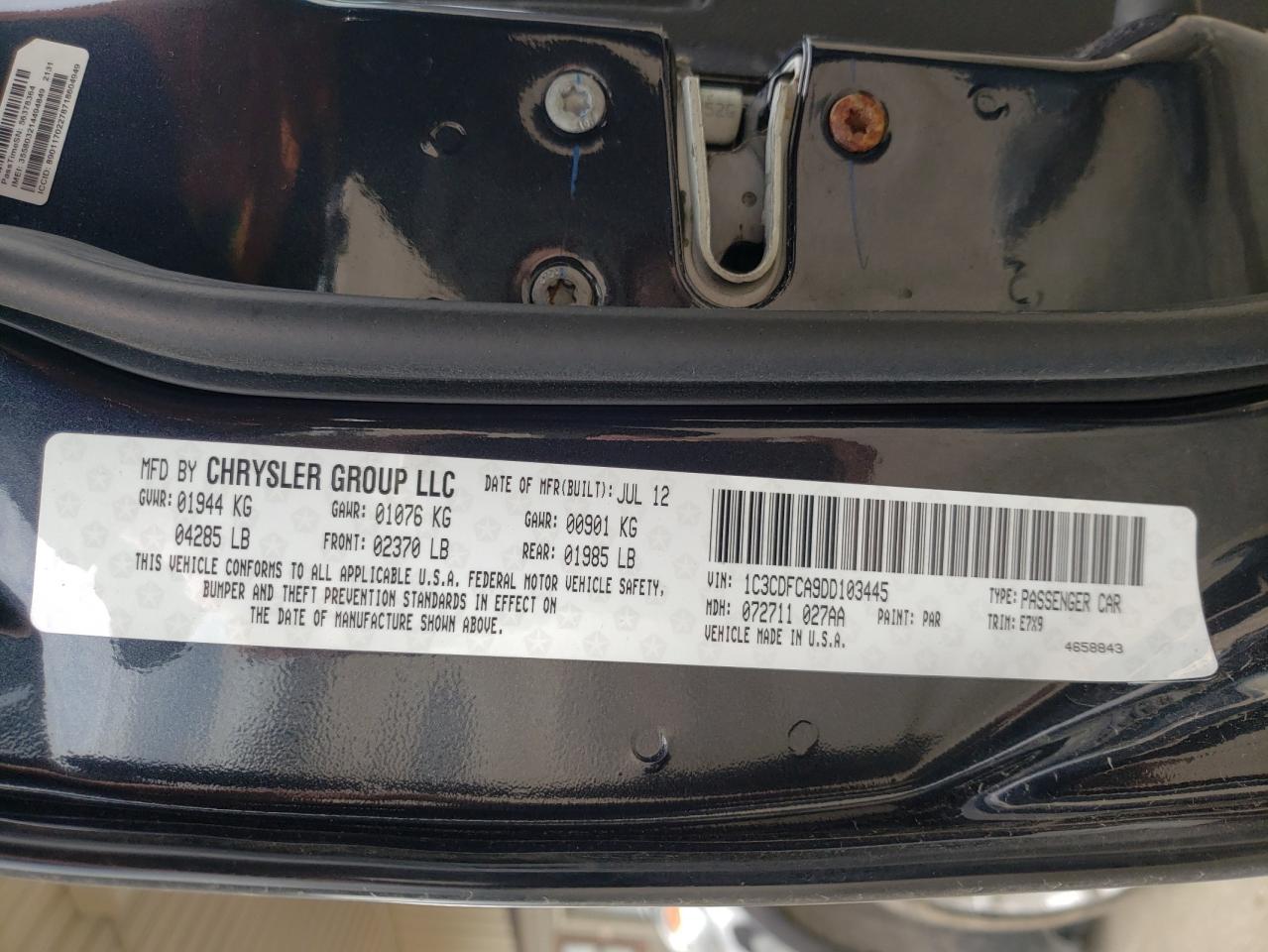 Photo 10 from auction – 2013 DODGE DART LIMIT with VIN 1C3CDFCA9DD103445