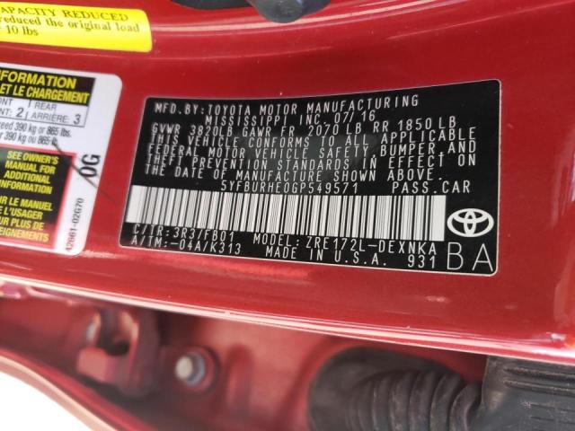 Photo 10 from auction – 2016 TOYOTA COROLLA L with VIN 5YFBURHE0GP549571
