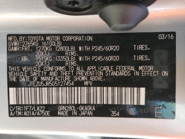 Photo 10 from auction – 2016 TOYOTA 4RUNNER SR with VIN JTEZU5JR5G5127454