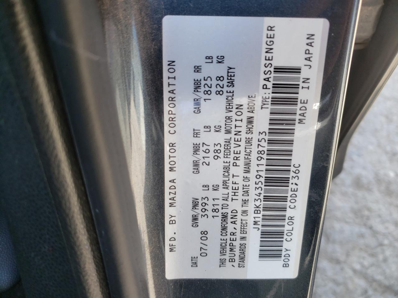 Photo 10 from auction – 2009 MAZDA 3 S with VIN JM1BK343591198753
