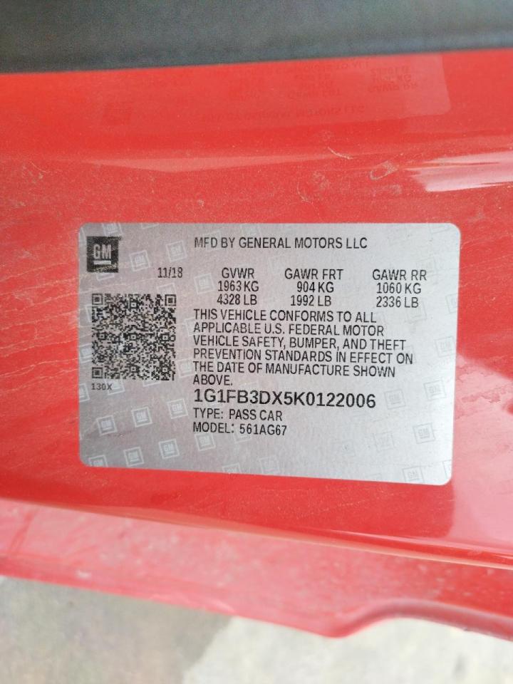 Photo 10 from auction – 2019 CHEVROLET CAMARO LS with VIN 1G1FB3DX5K0122006