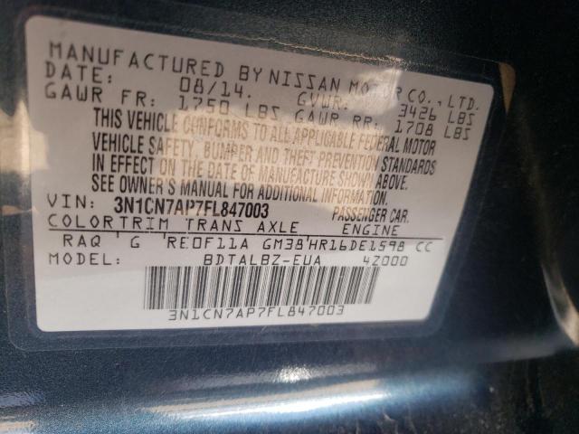 Photo 10 from auction – 2015 NISSAN VERSA S with VIN 3N1CN7AP7FL847003