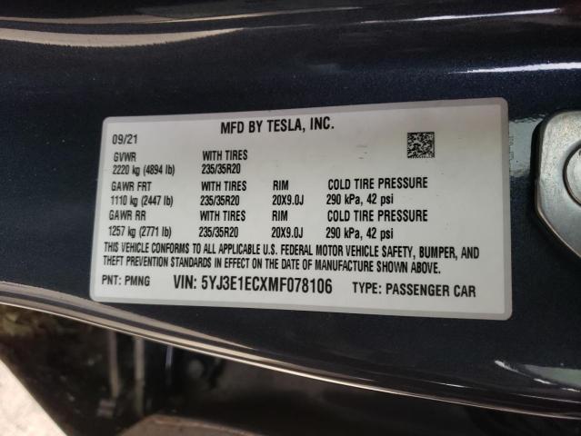 Photo 10 from auction – 2021 TESLA MODEL 3 with VIN 5YJ3E1ECXMF078106