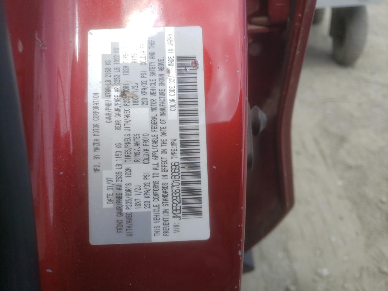 Photo 10 from auction – 2007 MAZDA CX-7 with VIN JM3ER293870160696