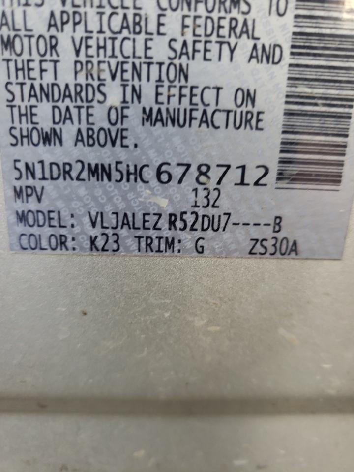 Photo 10 from auction – 2017 NISSAN PATHFINDER with VIN 5N1DR2MN5HC678712