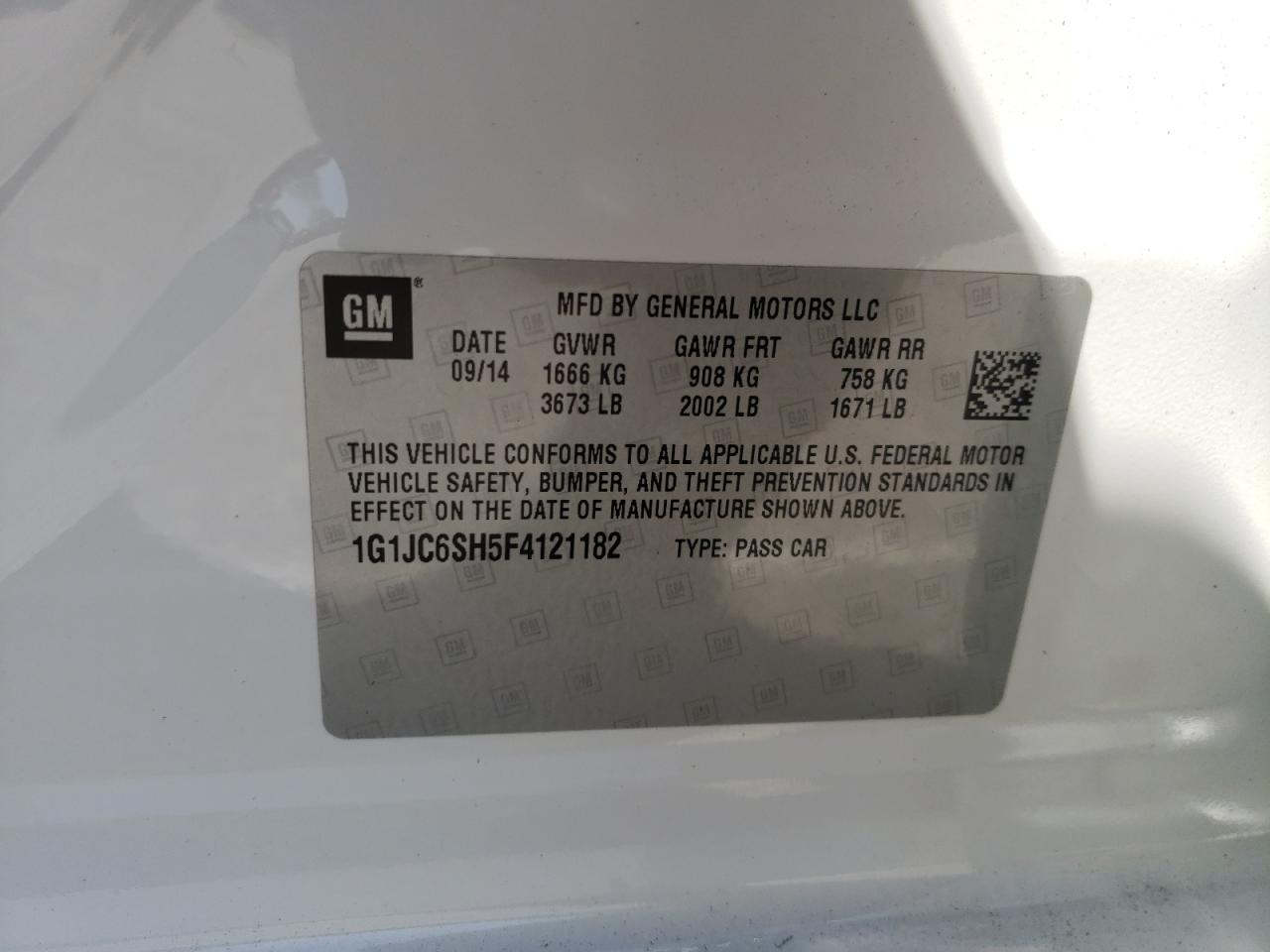 Photo 10 from auction – 2015 CHEVROLET SONIC LT with VIN 1G1JC6SH5F4121182