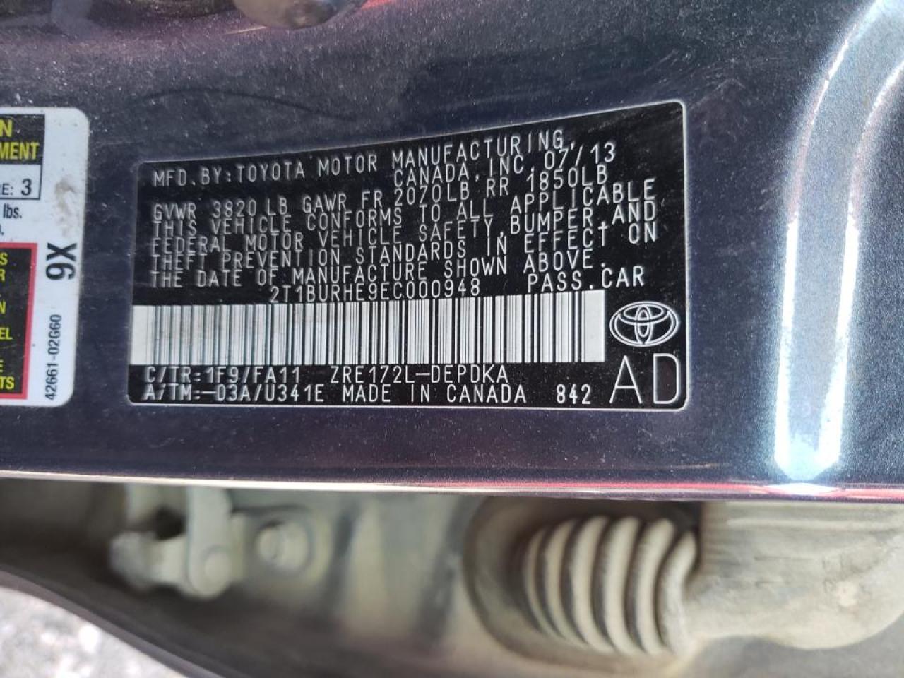 Photo 10 from auction – 2014 TOYOTA COROLLA L with VIN 2T1BURHE9EC000948