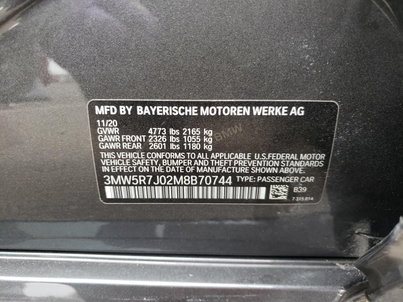 Photo 17 from auction – 2021 BMW 330XI with VIN 3MW5R7J02M8B70744