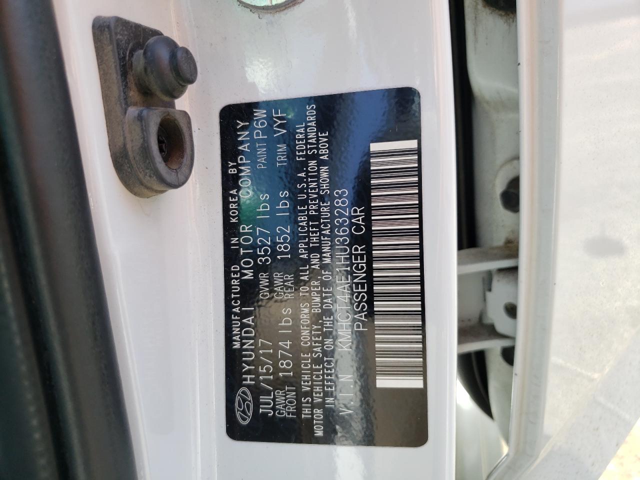 Photo 10 from auction – 2017 HYUNDAI ACCENT SE with VIN KMHCT4AE1HU363283
