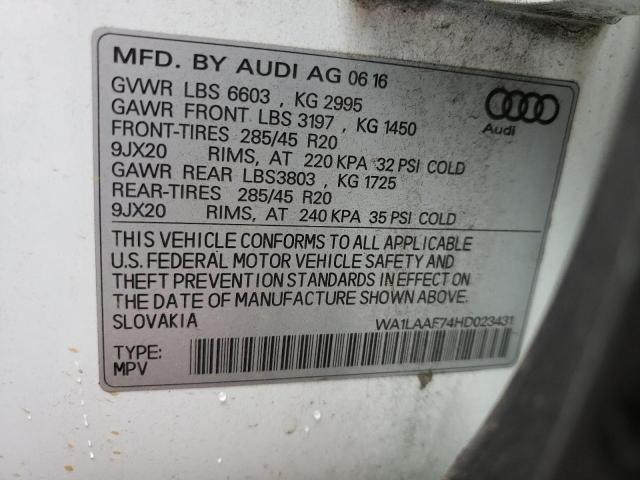 Photo 10 from auction – 2017 AUDI Q7 PREMIUM with VIN WA1LAAF74HD023431