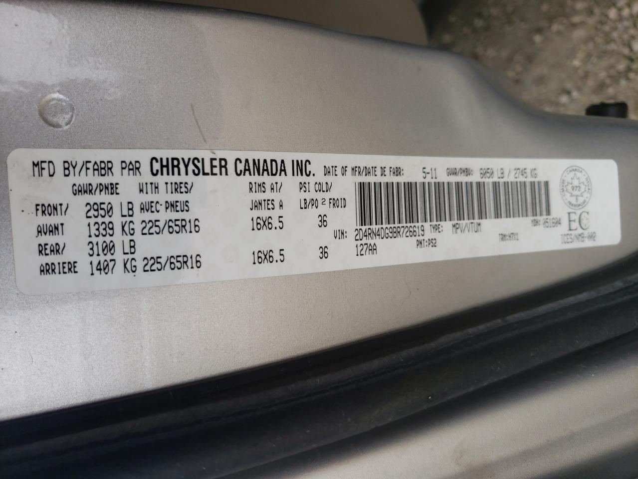 Photo 10 from auction – 2011 DODGE GRAND CARA with VIN 2D4RN4DG9BR726619