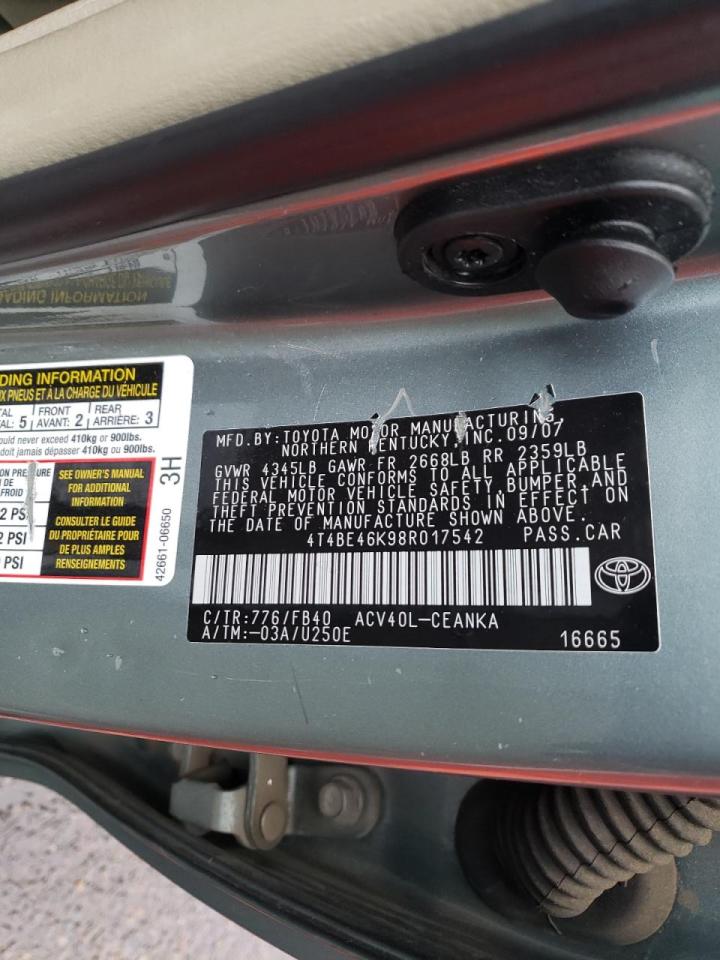Photo 19 from auction – 2008 TOYOTA CAMRY CE with VIN 4T4BE46K98R017542