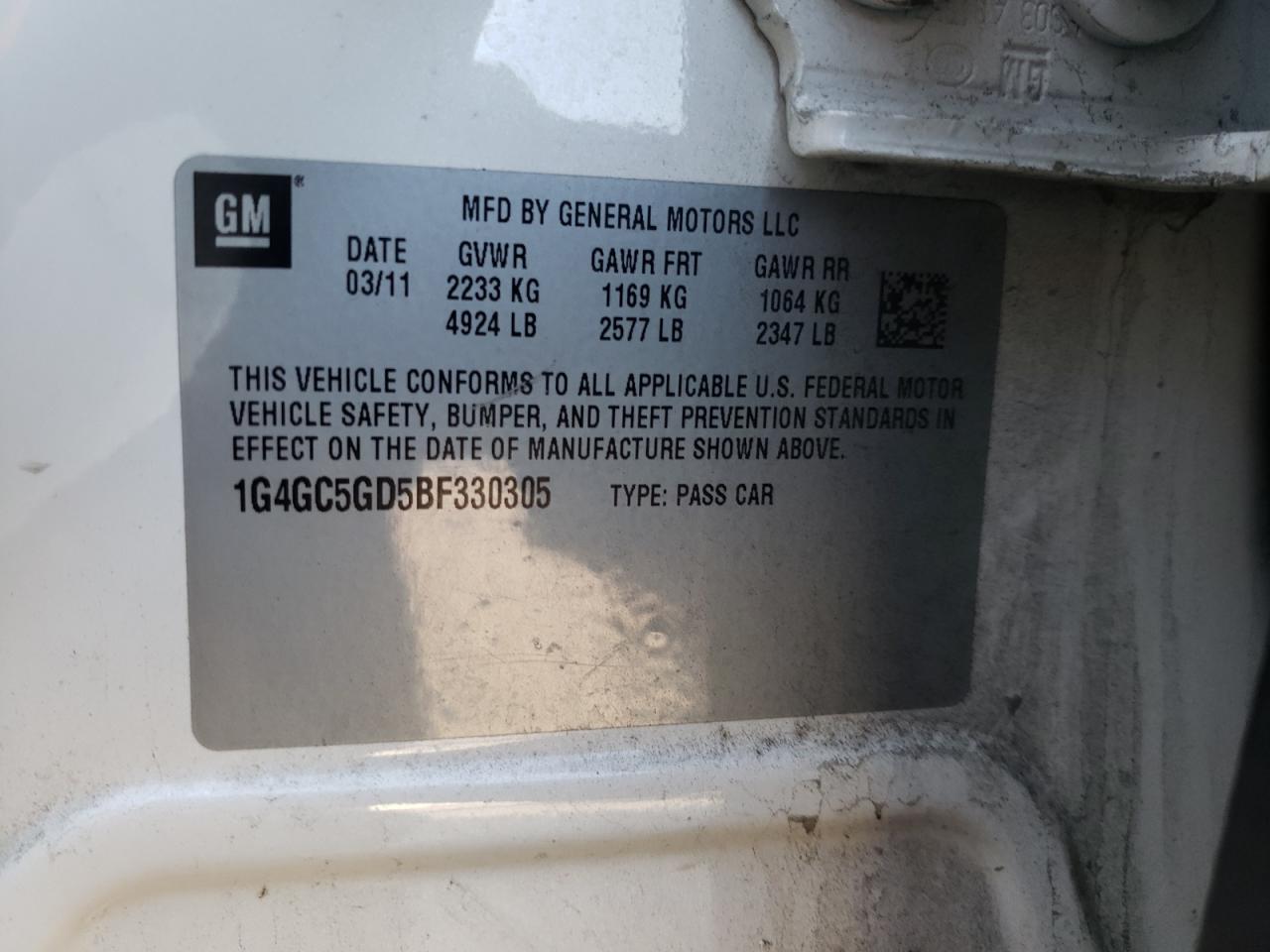 Photo 10 from auction – 2011 BUICK LACROSSE C with VIN 1G4GC5GD5BF330305