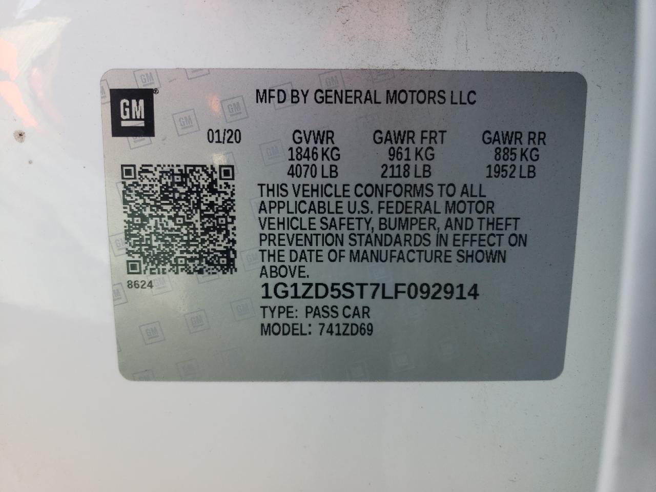 Photo 10 from auction – 2020 CHEVROLET MALIBU LT with VIN 1G1ZD5ST7LF092914