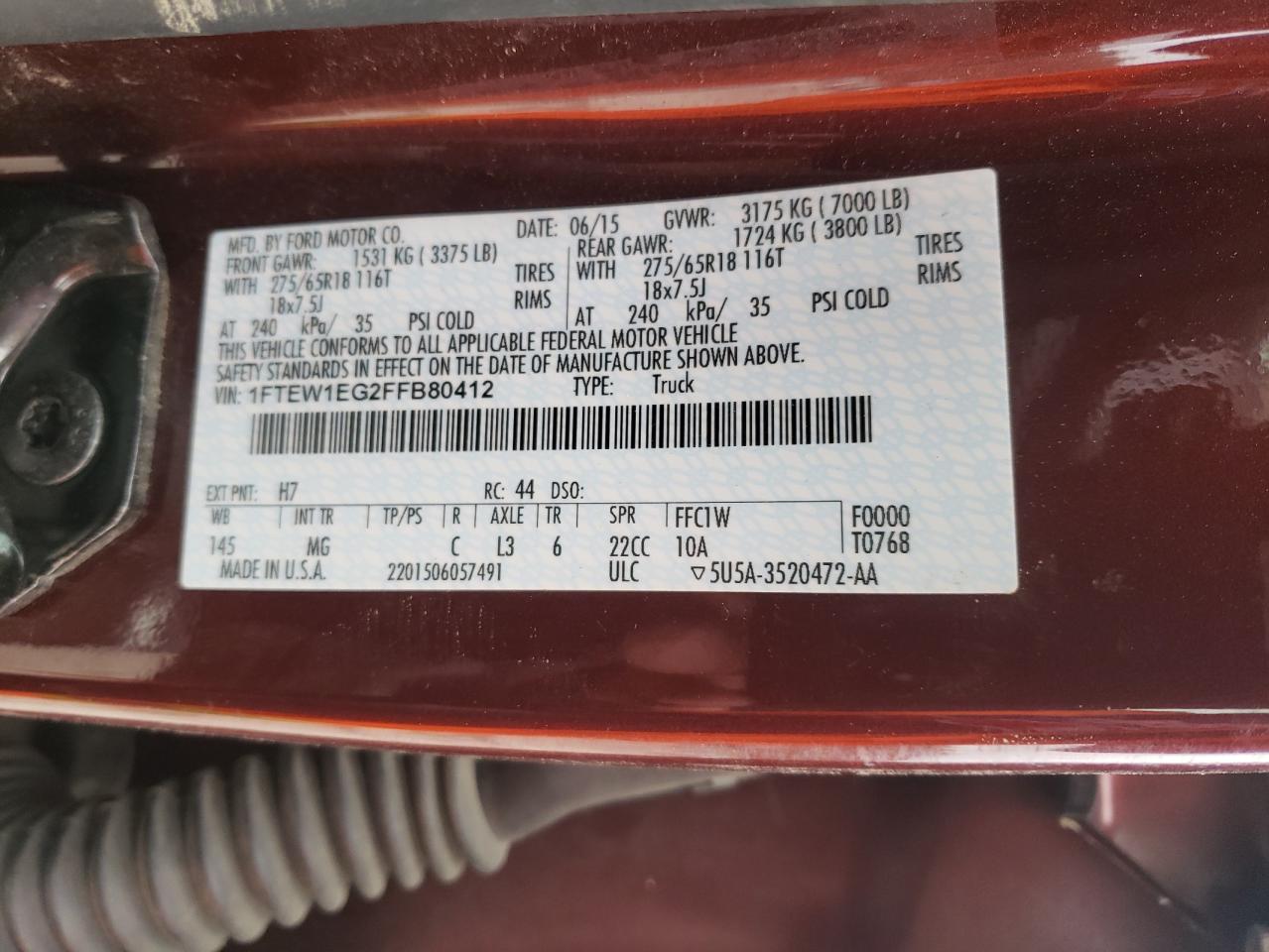 Photo 10 from auction – 2015 FORD F150 SUPER with VIN 1FTEW1EG2FFB80412