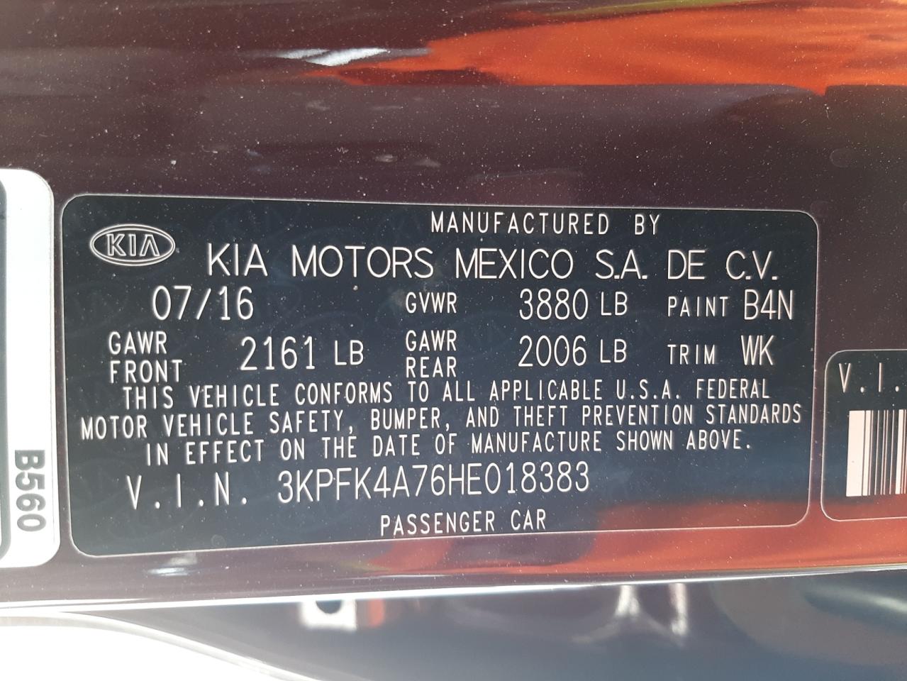 Photo 10 from auction – 2017 KIA FORTE LX with VIN 3KPFK4A76HE018383