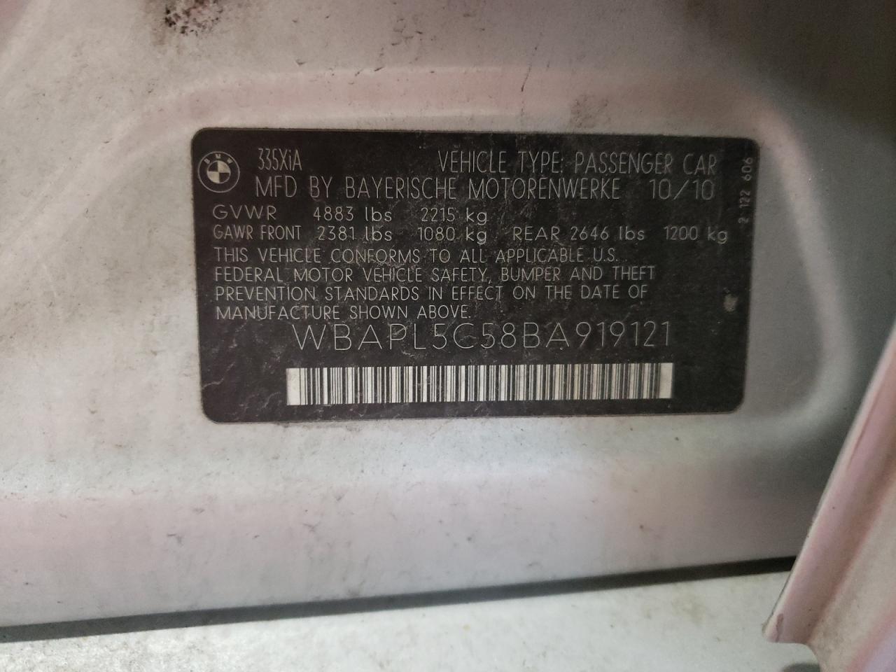 Photo 10 from auction – 2011 BMW 335 XI with VIN WBAPL5C58BA919121