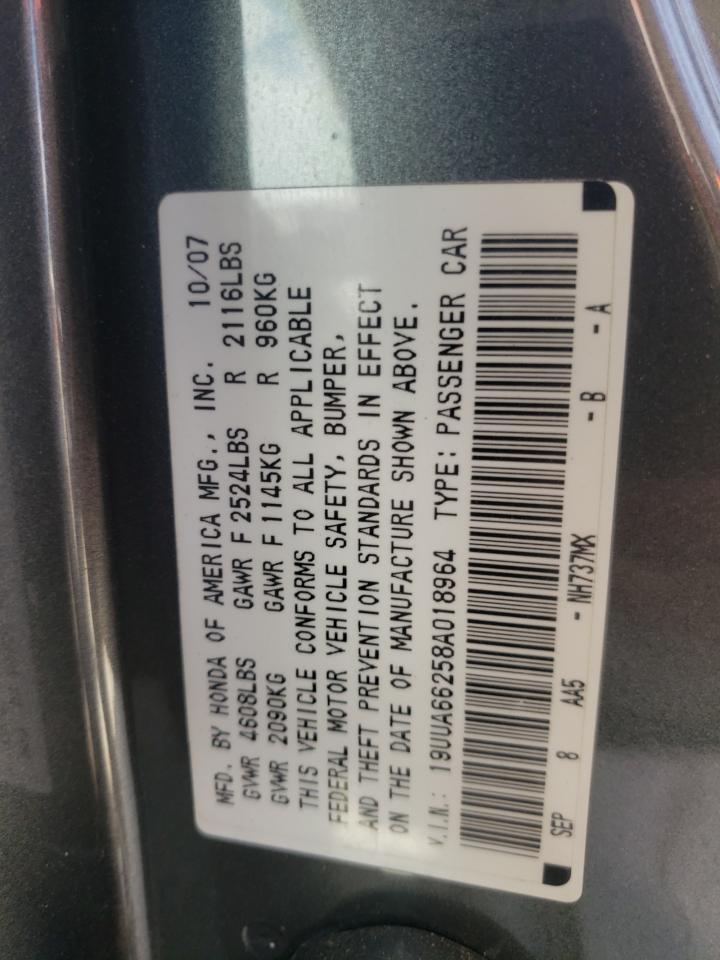 Photo 10 from auction – 2008 ACURA TL with VIN 19UUA66258A018964