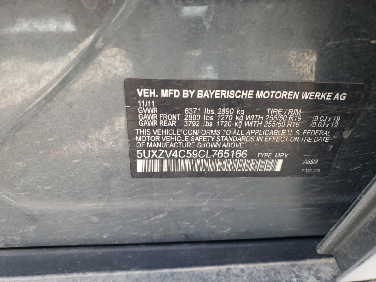 Photo 10 from auction – 2012 BMW X5 XDRIVE3 with VIN 5UXZV4C59CL765166