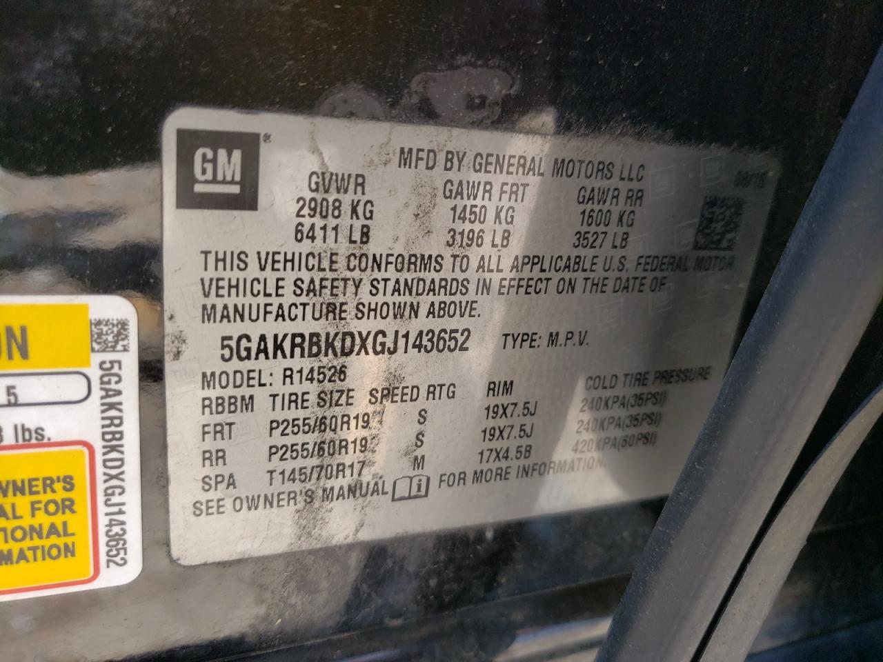 Photo 10 from auction – 2016 BUICK ENCLAVE with VIN 5GAKRBKDXGJ143652