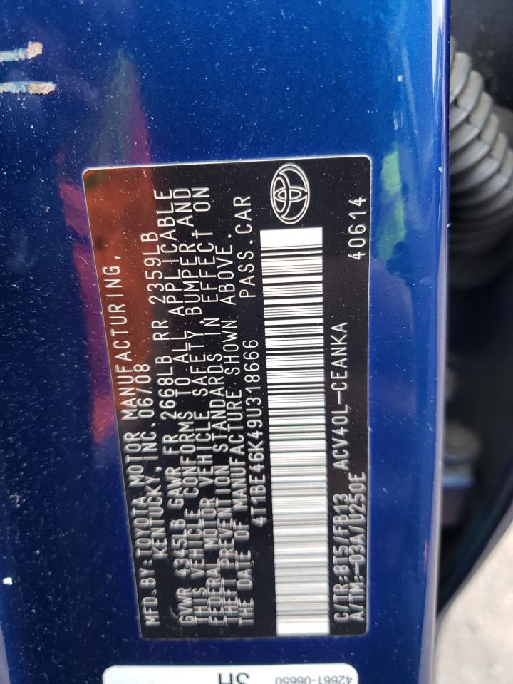 Photo 10 from auction – 2009 TOYOTA CAMRY BASE with VIN 4T1BE46K49U318666