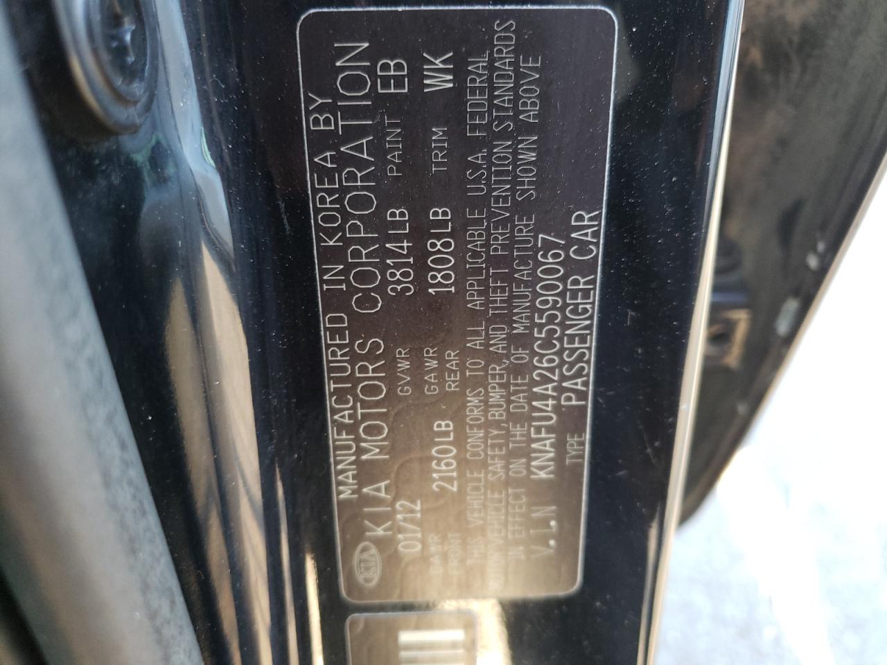 Photo 10 from auction – 2012 KIA FORTE EX with VIN KNAFU4A26C5590067