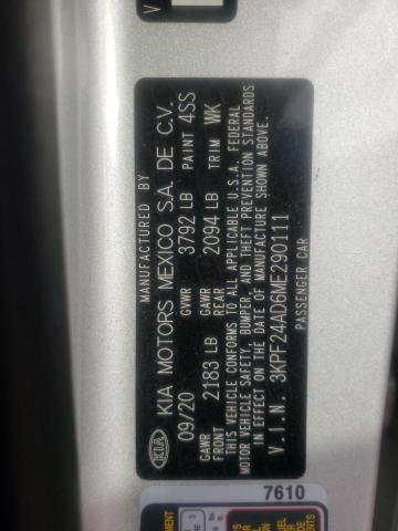 Photo 10 from auction – 2021 KIA FORTE FE with VIN 3KPF24AD6ME290111
