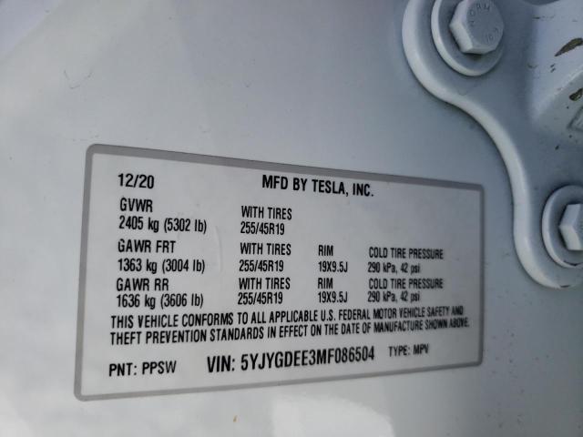 Photo 10 from auction – 2021 TESLA MODEL Y with VIN 5YJYGDEE3MF086504