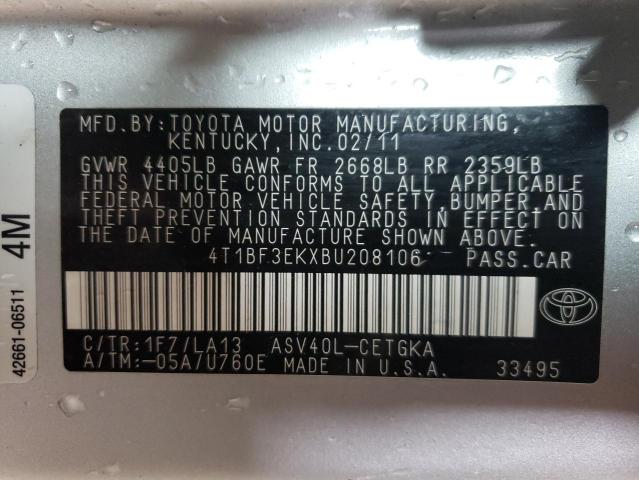 Photo 10 from auction – 2011 TOYOTA CAMRY with VIN 4T1BF3EKXBU208106