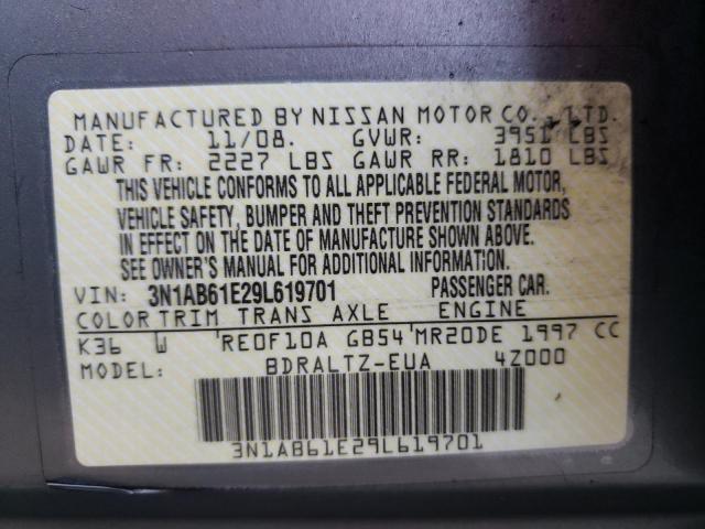 Photo 10 from auction – 2009 NISSAN SENTRA 2.0 with VIN 3N1AB61E29L619701