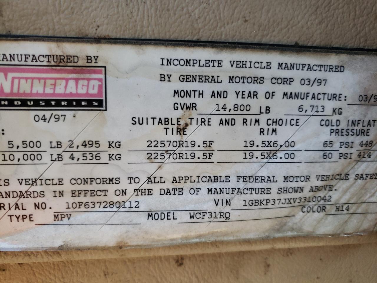 Photo 10 from auction – 1997 CHEVROLET P30 with VIN 1GBKP37JXV3310042