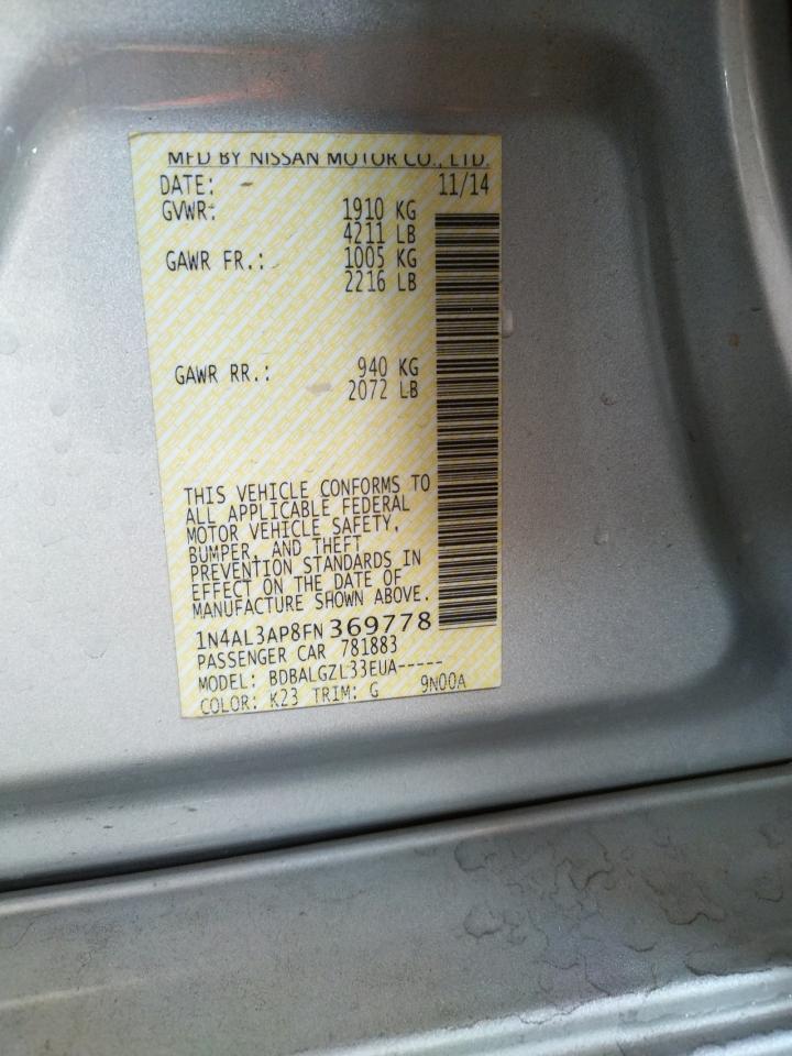 Photo 10 from auction – 2015 NISSAN ALTIMA 2.5 with VIN 1N4AL3AP8FN369778