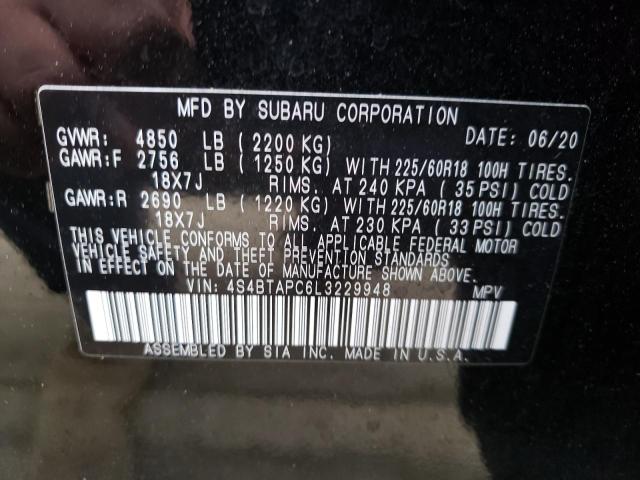 Photo 10 from auction – 2020 SUBARU OUTBACK TO with VIN 4S4BTAPC6L3229948
