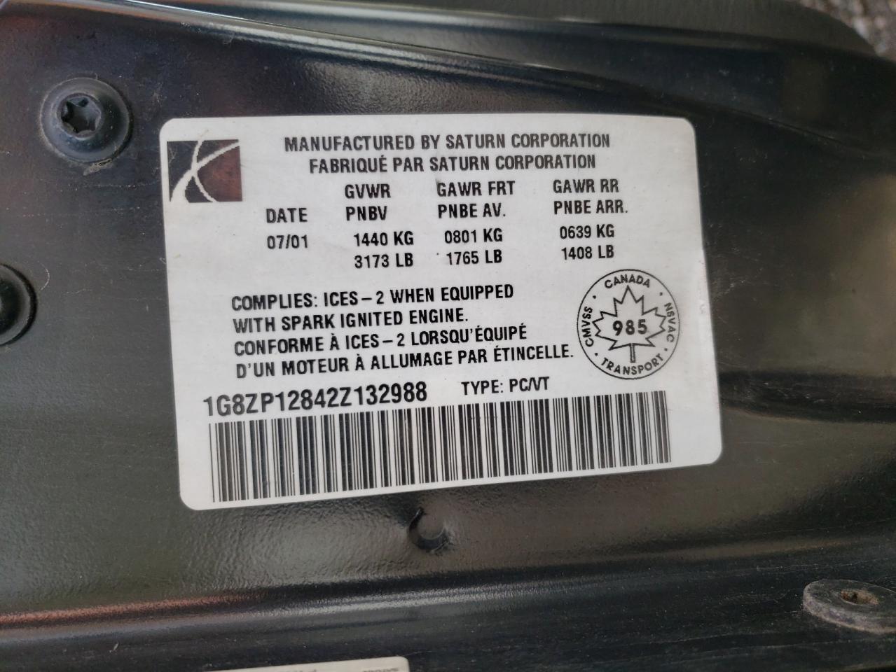 Photo 10 from auction – 2002 SATURN SC1 with VIN 1G8ZP12842Z132988