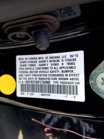 HONDA CIVIC LX 2015 with VIN 19XFB2F50FE704900 - Photo from auction
