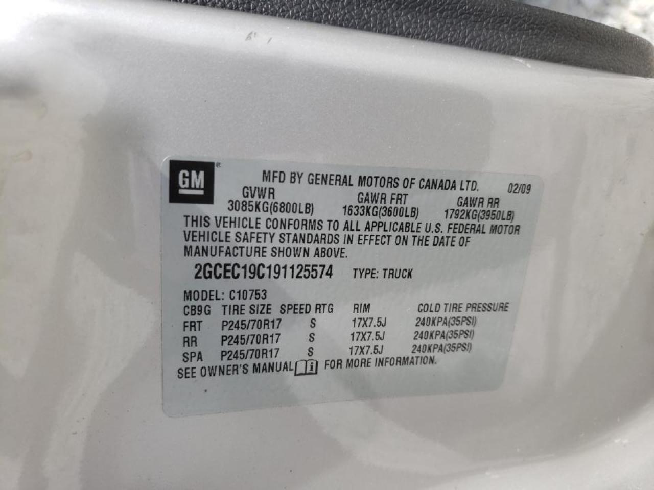 Photo 10 from auction – 2009 CHEVROLET SILVERADO with VIN 2GCEC19C191125574