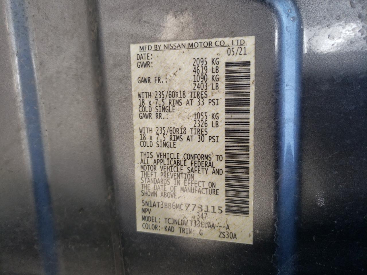 Photo 10 from auction – 2021 NISSAN ROGUE SV with VIN 5N1AT3BB6MC773115